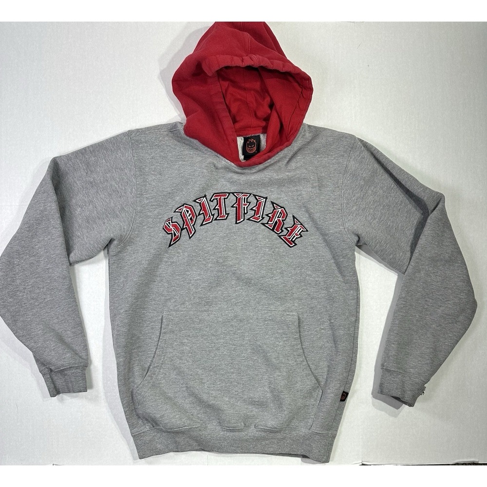 Spitfire Skateboard Hoodie Small Gray Red Flame Logo Pullover Sweatshirt